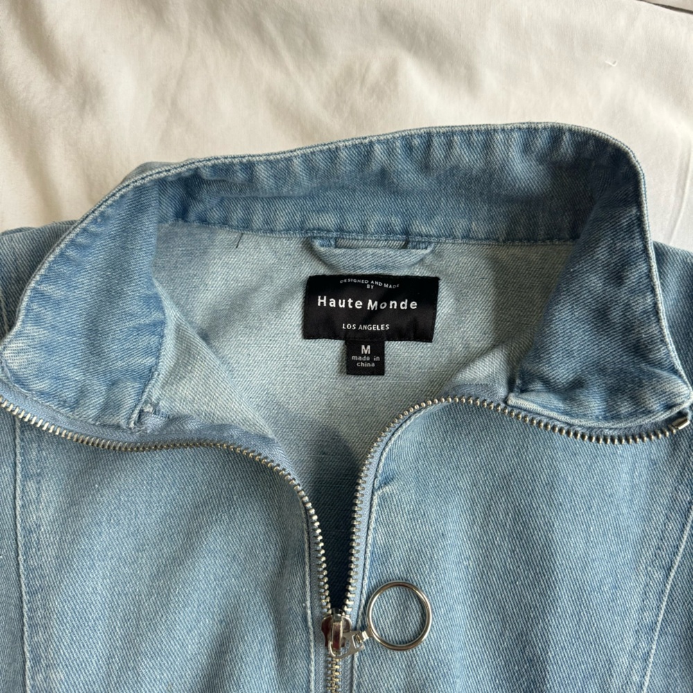 HAUTE MONDE O-Ring Zipper Wash Denim Bomber Jacket Size M - Picture 11 of 13